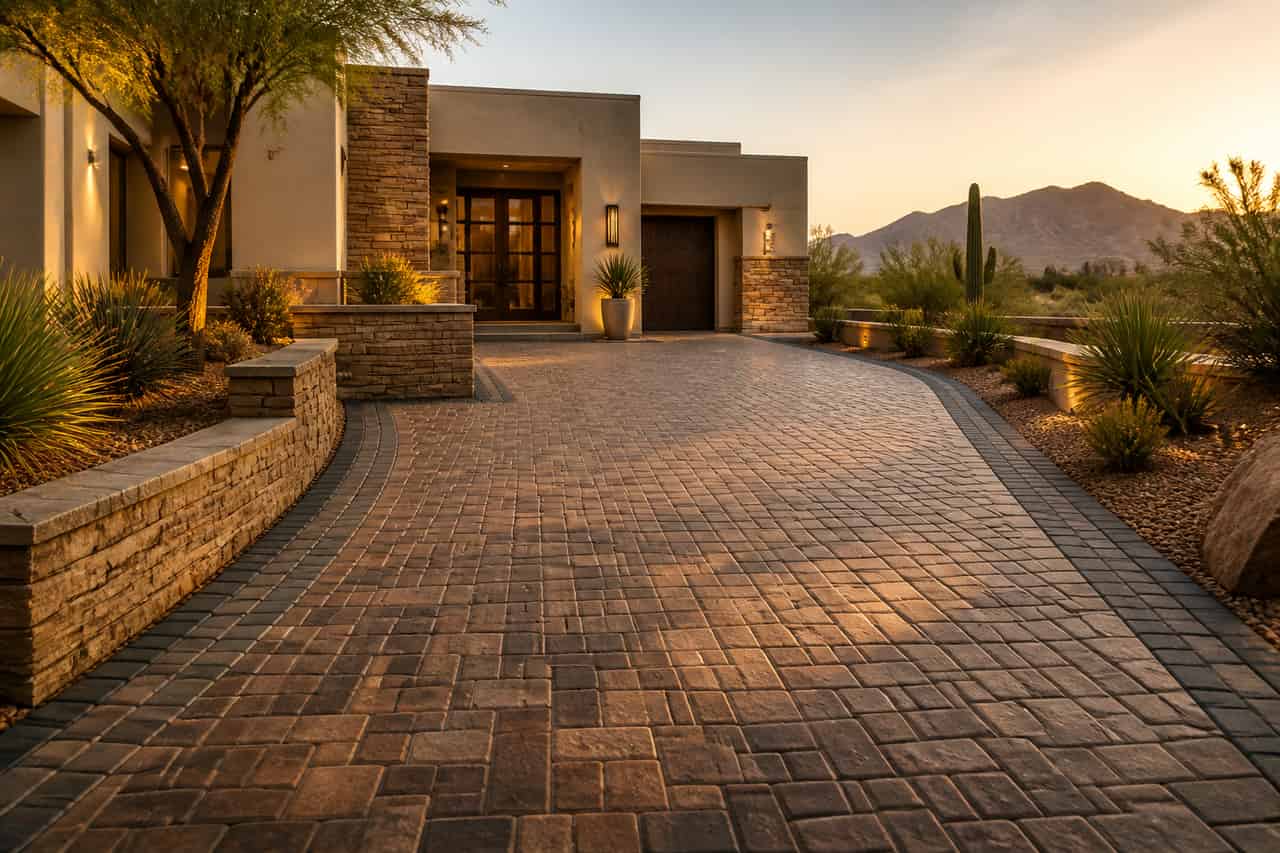 Brick paver driveway for a Tucson desert home