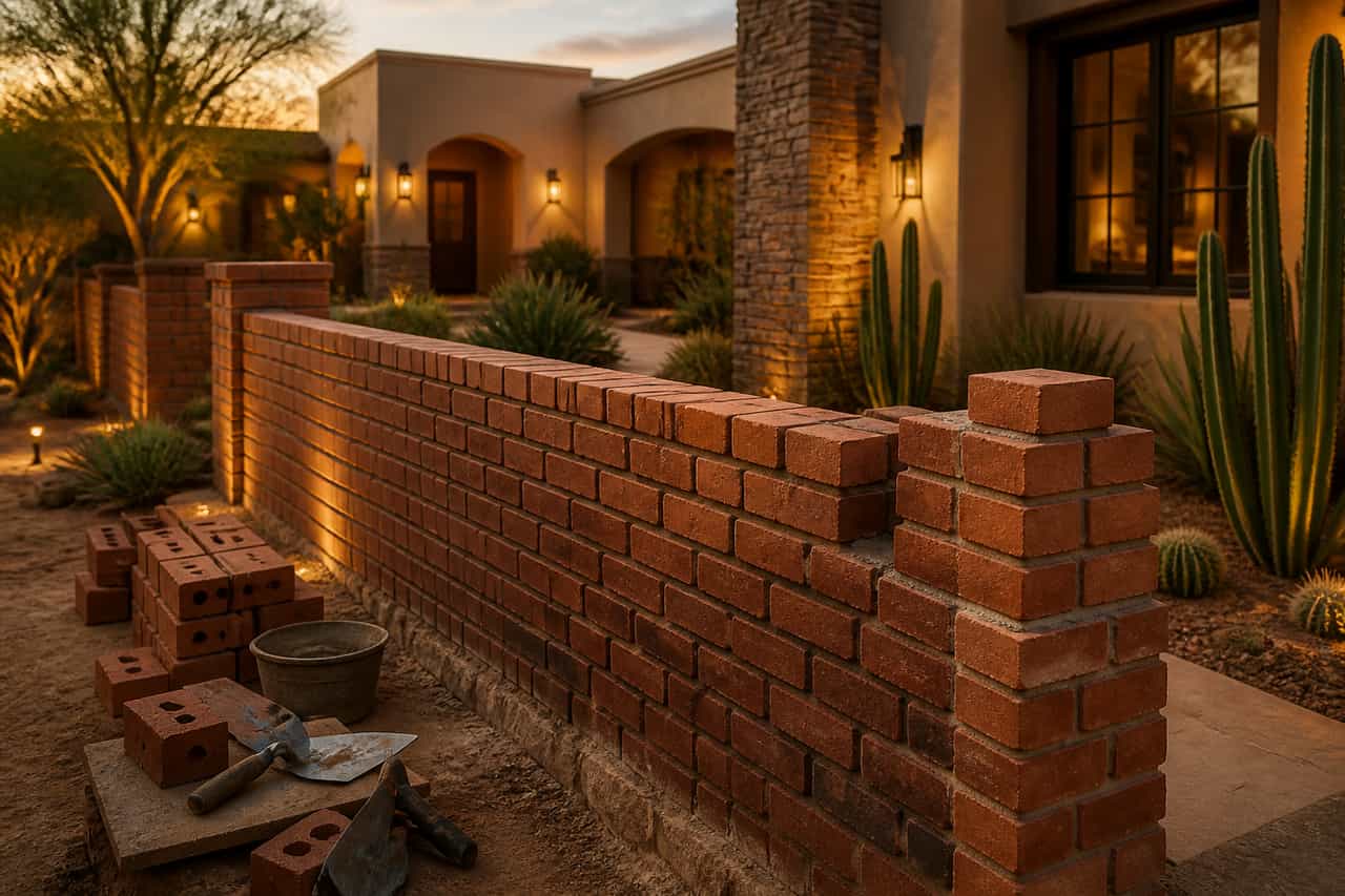 Brick wall installation for a Tucson desert courtyard