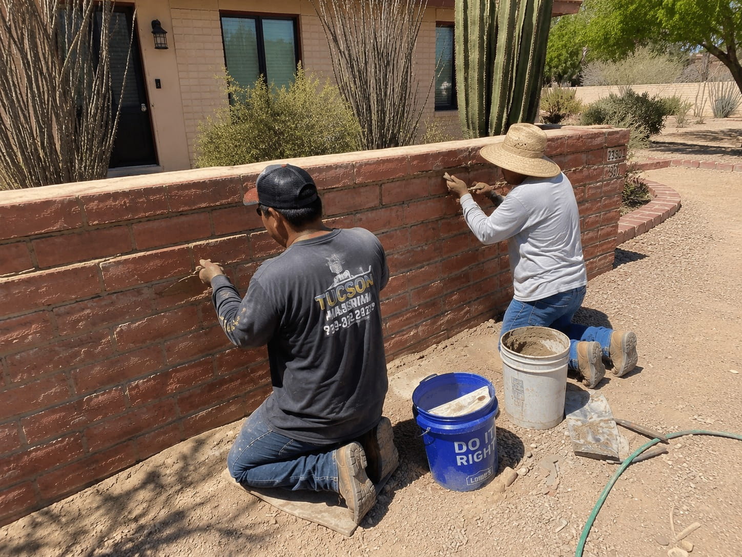 Tucson masonry contractor team restoring brickwork